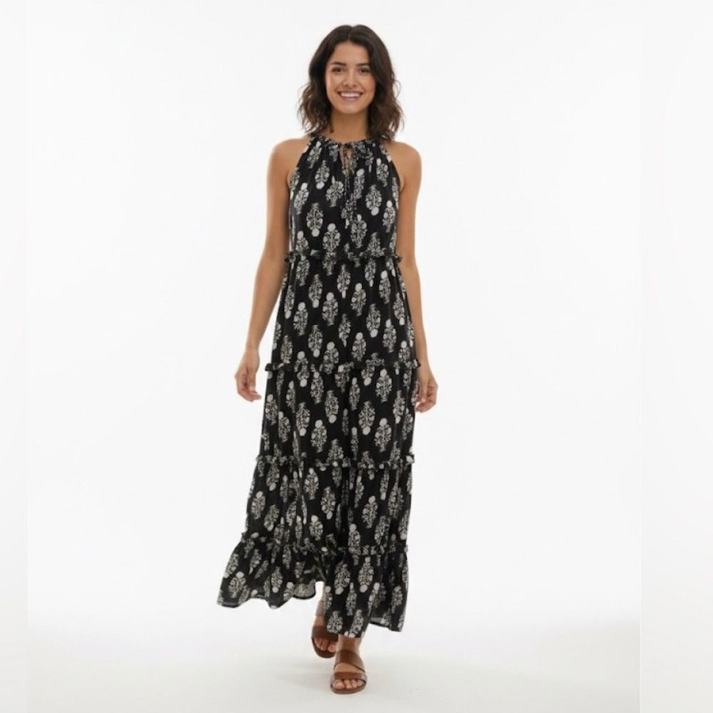 Caroline Constas Sutton Tiered Floral Maxi Dress in Black/White size Medium